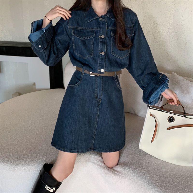 Retro Plus Size Denim Suspender Skirt: Age-Reducing, Waist-Slimming Autumn/Winter Dress for Women