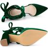 Allegra K Women's Velvet Lace-Up Chunky Heel Pointed Toe Pumps, Dark Green, Size 23.0cm
