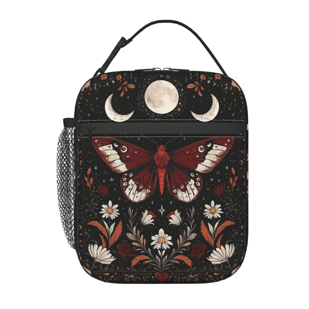 GothMoth Themed Artwork Print Insulated Lunch Bag for Women Kids Portable Food Boxes Thermal Lunch Box Tote
