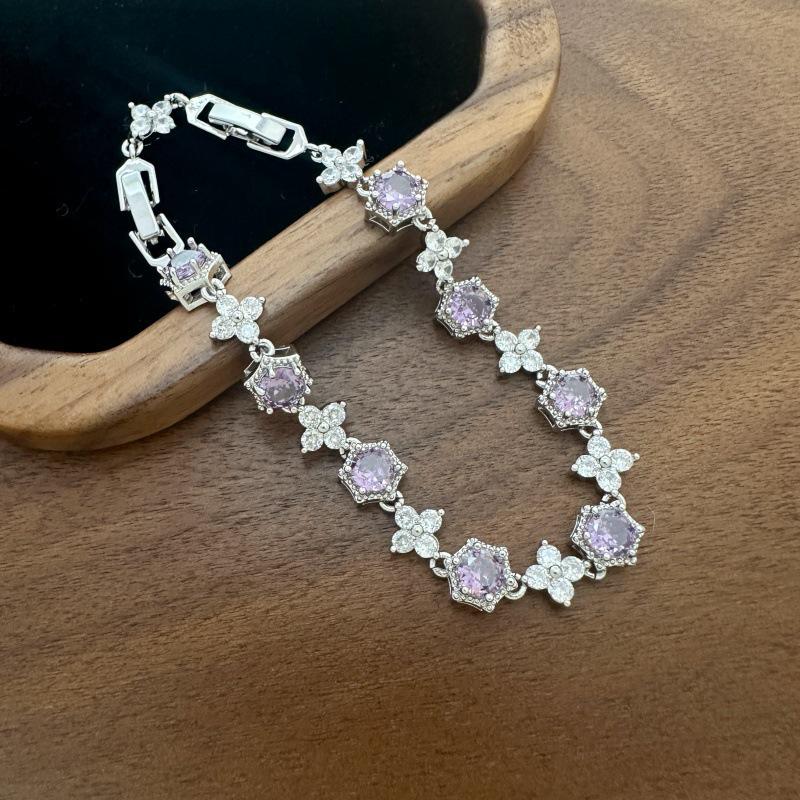 French Luxury Amethyst Flower Zircon Bracelet - Chic, Versatile, Elegant Jewelry
