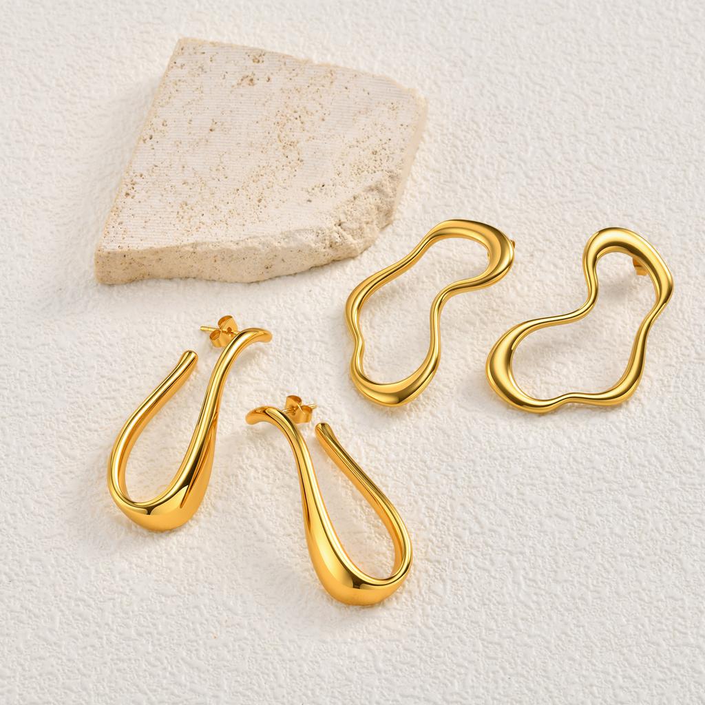 Vnox Stainless Steel Gold Color U-shaped Earrings Jewelry, Irregular Hollow Stud Earrings for Women Exquisite Jewelry Party Gift