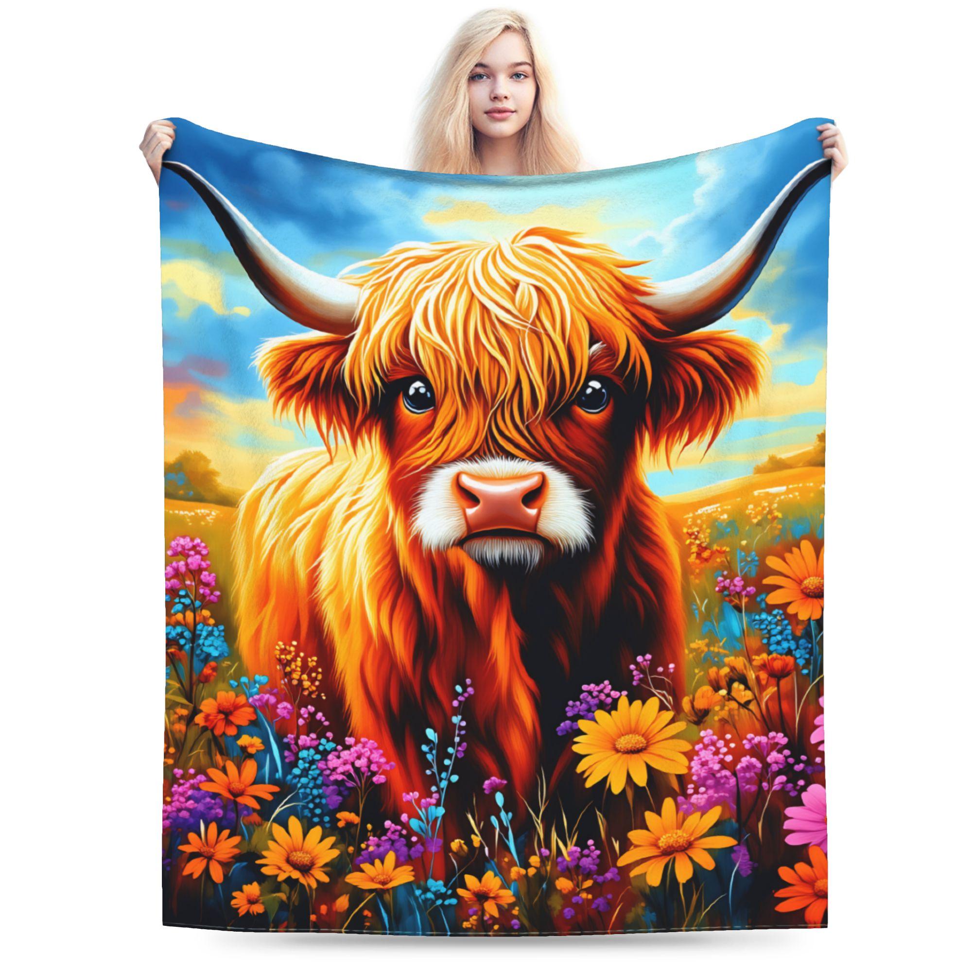 

Highland Cow Themed Flannel Blankets Winter Soft Durable Bedding Throws for Girls Boys Home Decor Bedspread Sofa Bed Cover 30x40in