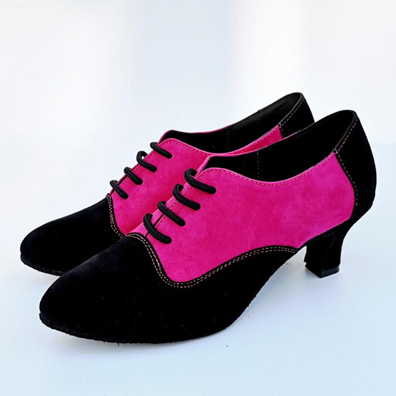 

Женские туфли с острым носком на среднем каблуке для современных латиноамериканских танцев, сальсы, танго, бальные танцы, туфли для женщин, каблук 5 см 41 розовый