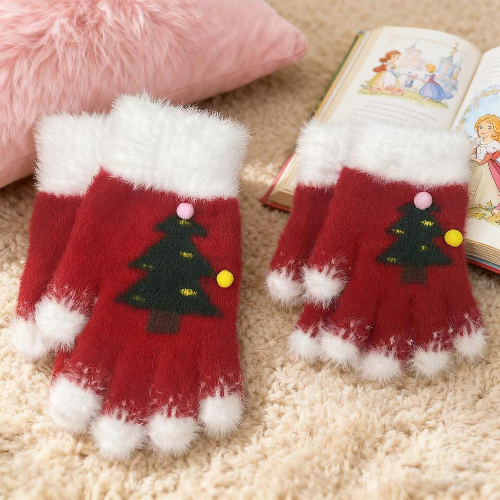 Christmas new children's warm knitted gloves cute cold-proof finger boys and girls baby