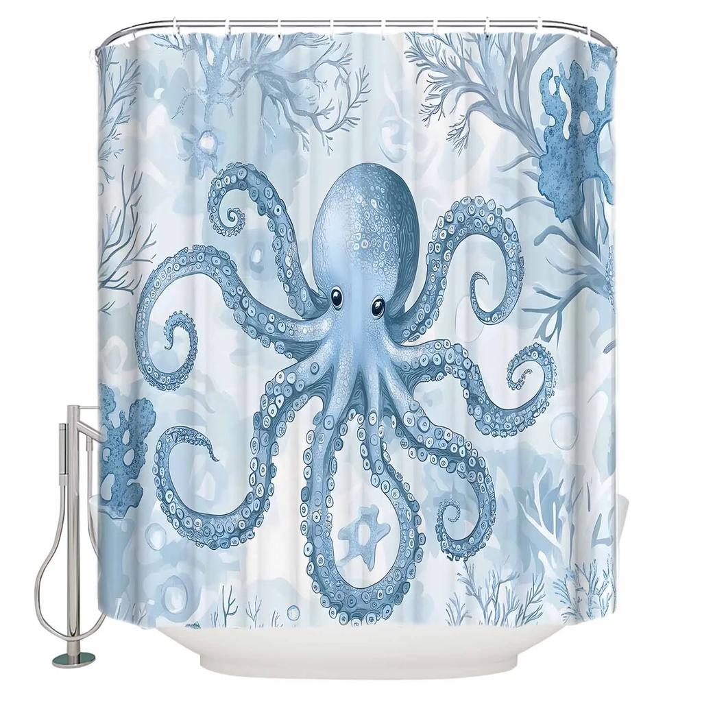 Vintage Octopus Coral Shower Curtains Waterproof Bath Curtains Home Decor Modern Luxury Bathroom Curtain