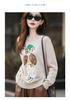Cozy Cute Bear Embroidered Round Neck Pullover for Autumn/Winter
