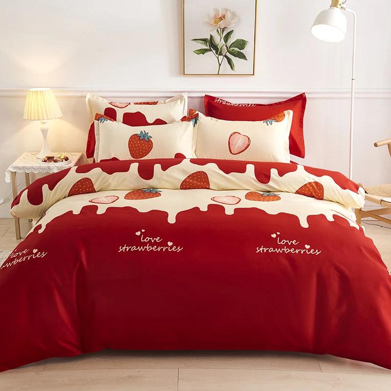 Single Duvet Cover Printed Red Quilt Cover Thickened Plant-cashmere Cartoon Multicolored Bed Cover 220x240 Double Bedding