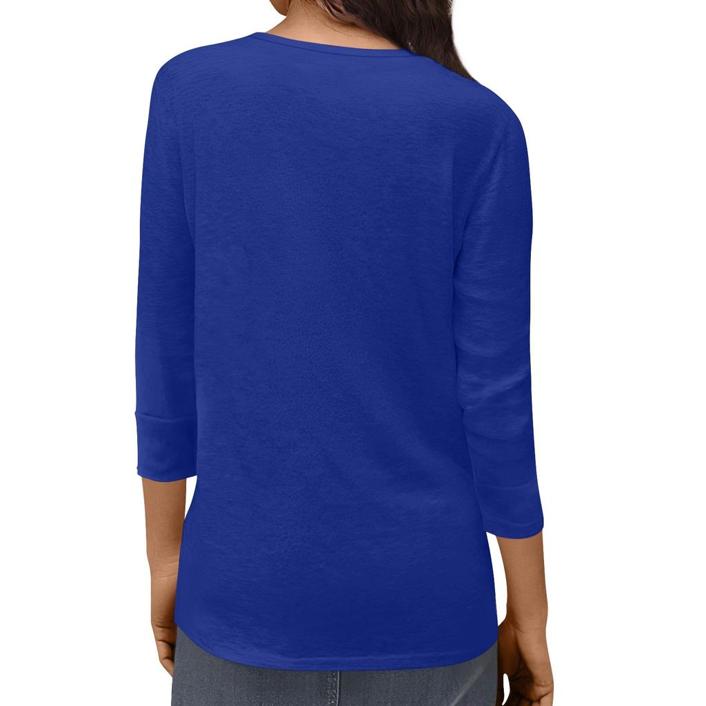 Blouse Décontractée pour Femme à Manches 3/4 et Col en V Légère, Respirante, Parfaite pour les Tenues de Printemps et d'Été