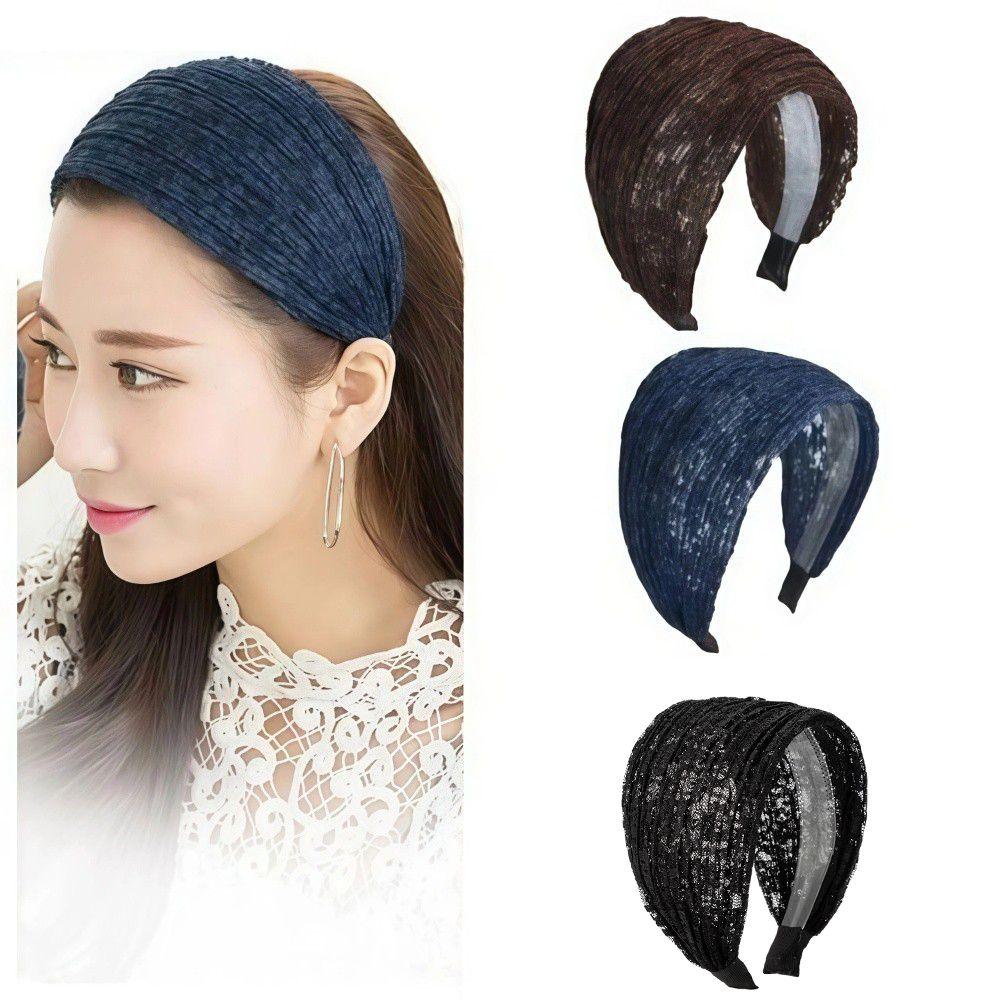 Hollow Wide Side Hair Hoop Elastic Women Lace Hairbands Lace Mesh Hair Band  for  Wash Face Use