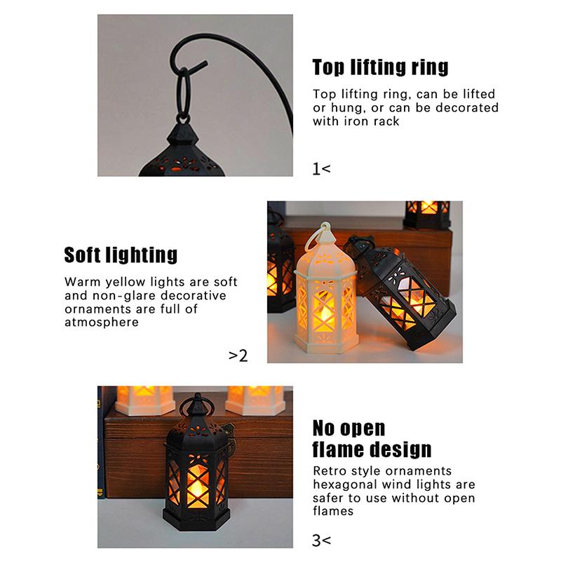 Retro Desktop Lamp - Halloween Ambient Decor & Creative Gift Hexagonal Led Wind Lamp Candle Lamp Portable Pony Lamp