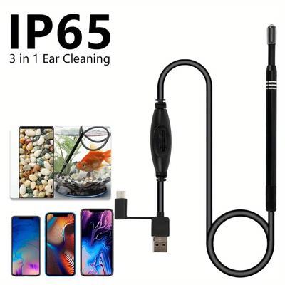 5.5mm 3 em 1 2m câmera limpador de ouvido para android pc 6 leds hd câmera endoscópio com colheres de orelha para crianças/adultos e conjunto fixo