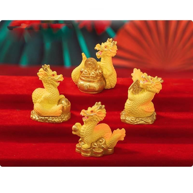 Premium Golden Dragon Desktop Decor With Auspicious Symbols For Car Or Home