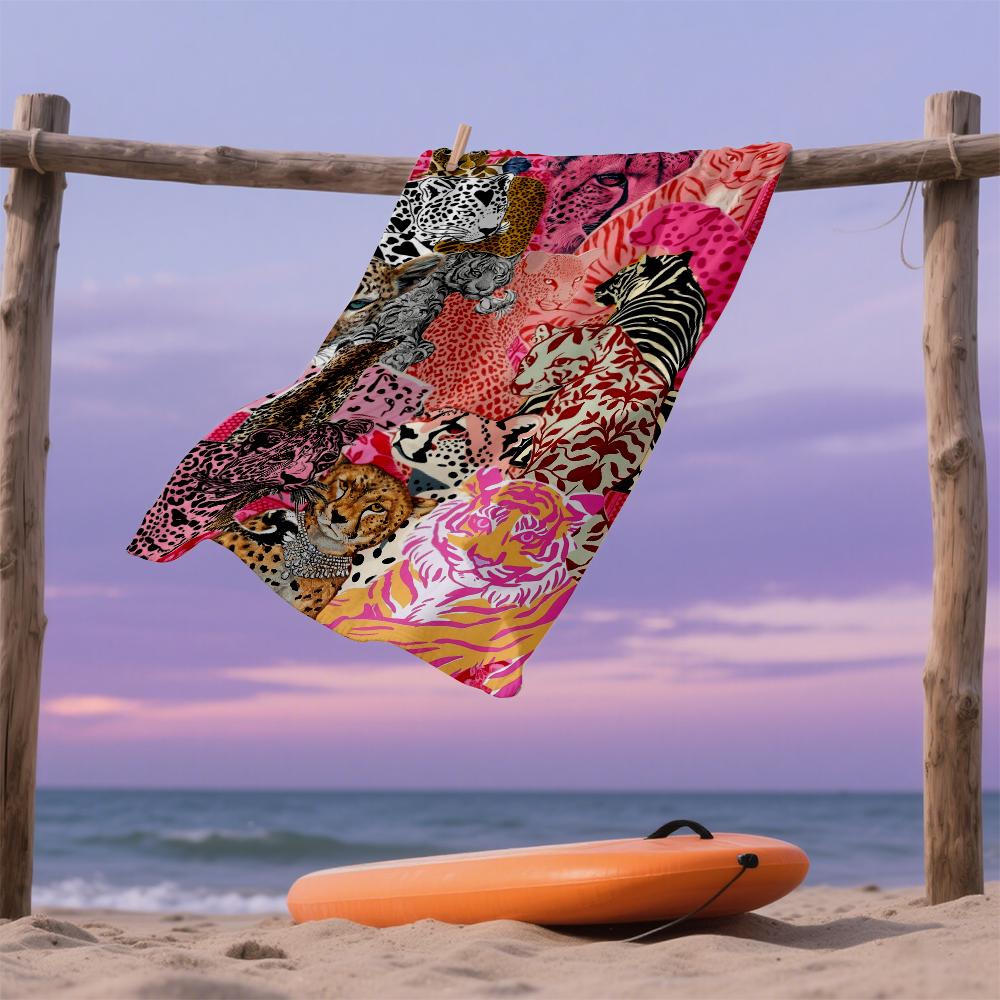 Pink Feline Collage Compact Travel Beach Towel Super Absorbent Sand Resistant, Microfiber for Swimming Camping Yoga
