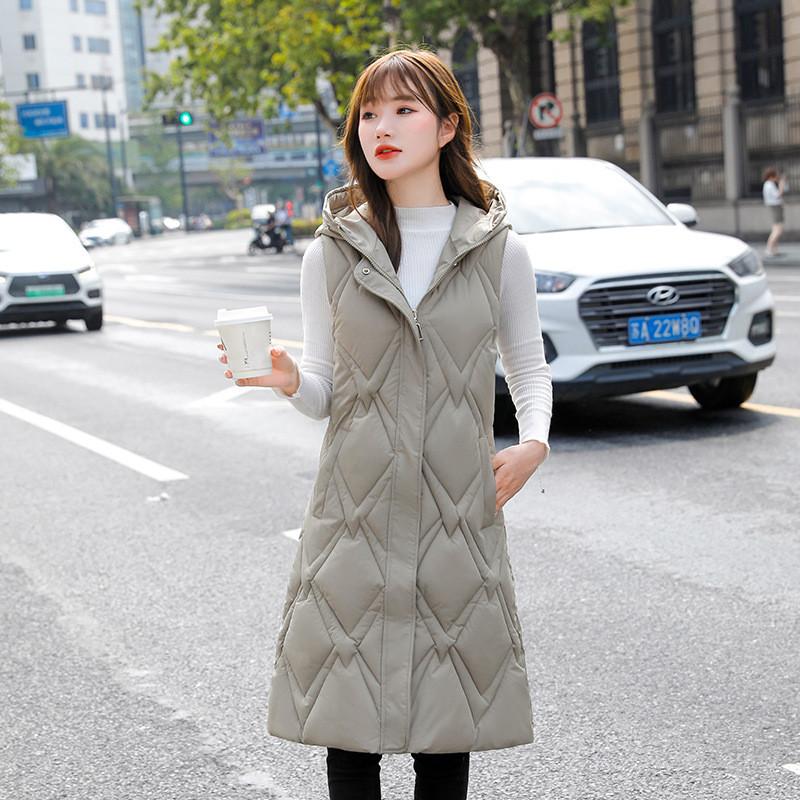 Womens Ladies Warm Plus Size Solid Color Hooded Single Breasted Medium Length Cotton Jacket Waistcoat Slim Cardigan Coat