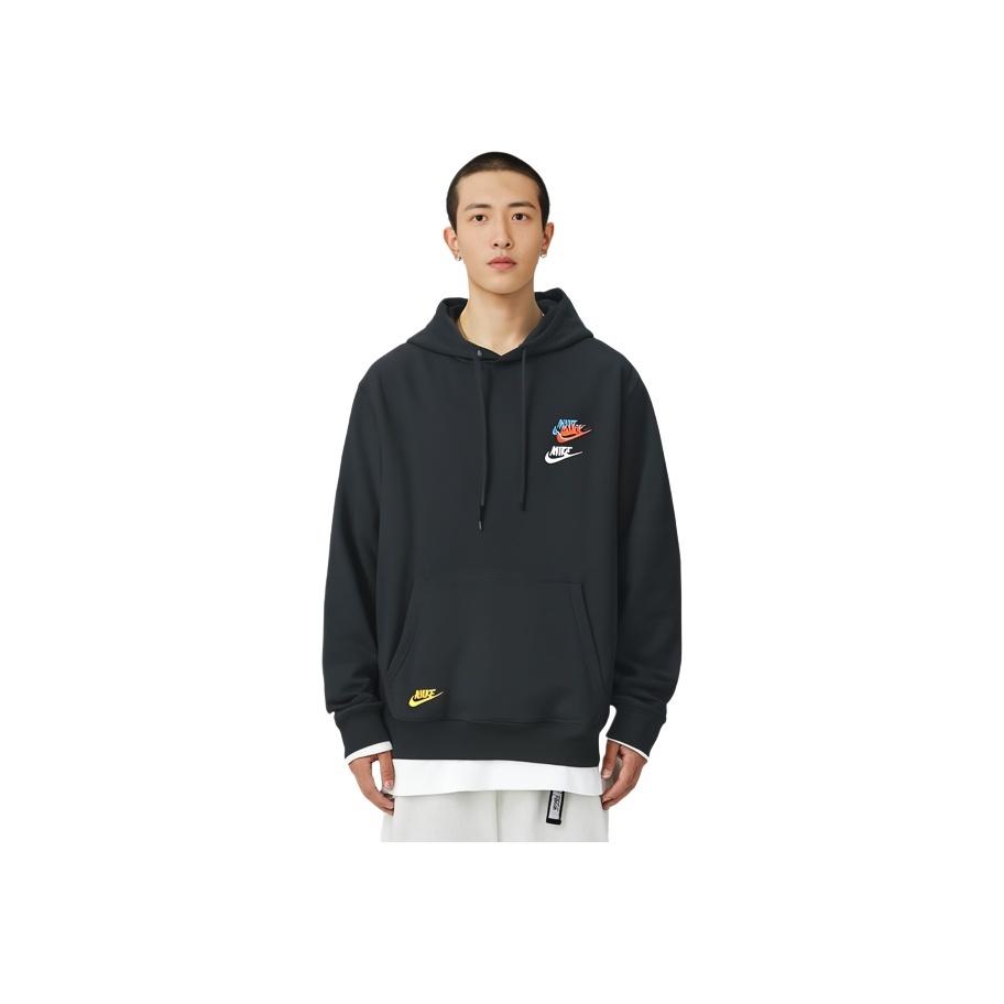Nike Bluza z kapturem z haftowanym napisem, luźna, z długim rękawem, męska, czarna DD4667-010