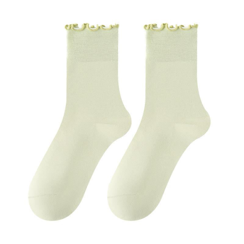 Female Summer Thin Style All-match Pure Color Auricle Lace Breathable Deodorant Boneless Short Tube Cotton Socks