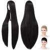 CaseEden Cosplay Wig, Premium Long Straight, 120cm, Black, Pure Black, 6167