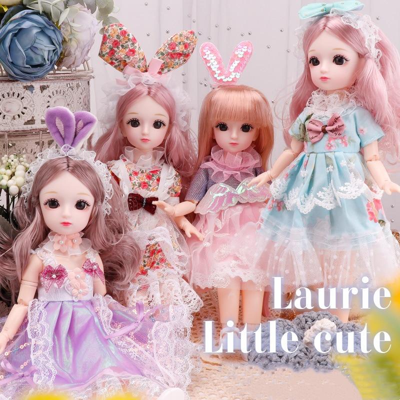 BJD Doll for Girls 30cm Anime Doll 23 Joint Movable Body with Skirt Hat Headdress Dress Up DIY Toy