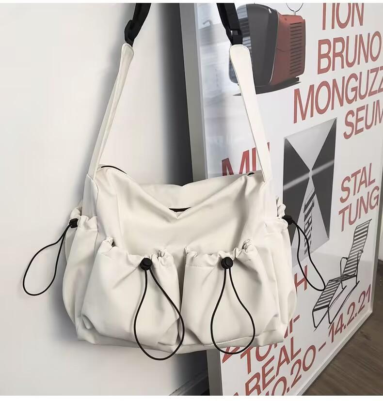 Japanese Style Messenger Bag, Solid Color Casual Satchel, Simple Large Capacity Functional Tooling Shoulder Bag