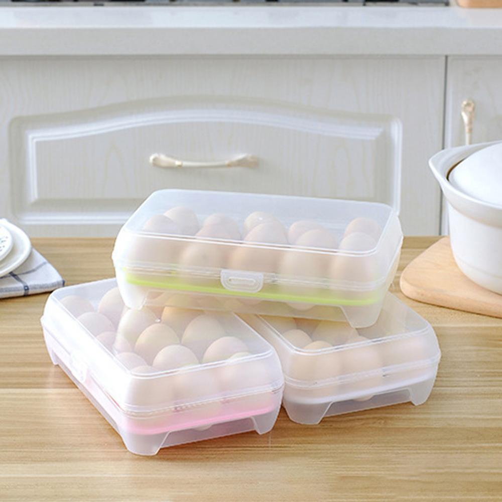 15 Compartment Refrigerator Egg Box Fresh-Keeping Box Plastic Portable Food Storage Box Transparent Egg Tray Box Storage Box