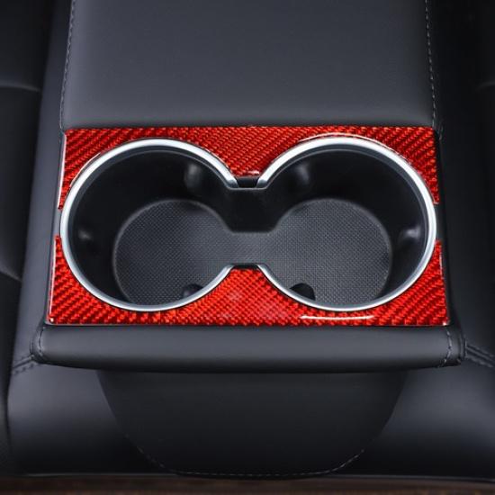 Red Carbon Fiber Water Cup Holder Frame Cover Trim For Tesla Model 3 -24
