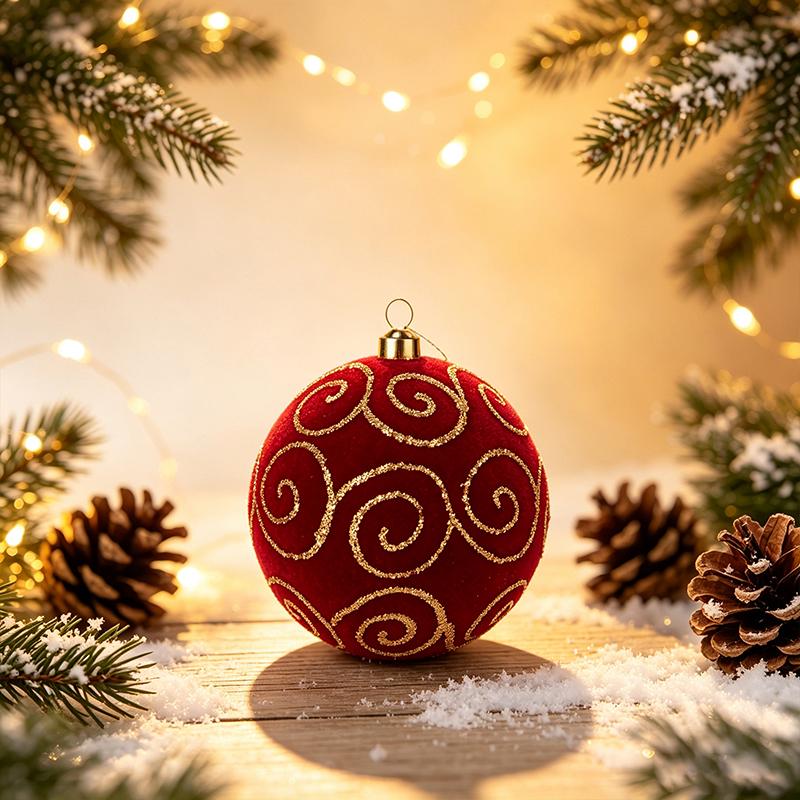 8cm bordeauxrote beflockte Weihnachtskugeln mit goldenem Glitzer-Muster, 24 Stück Geschenkbox-Set, 3 Muster Weihnachtsbaumschmuck