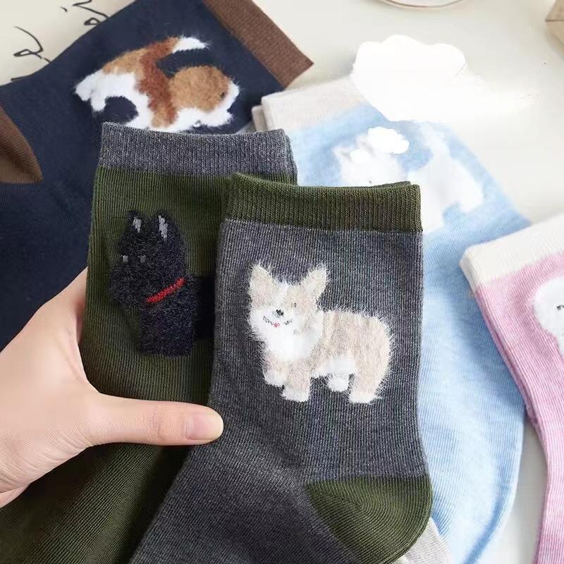 Autumn and Winter Japanese Warm Thickened Mid-calf Socks Puppy Cotton Wool Socks Female