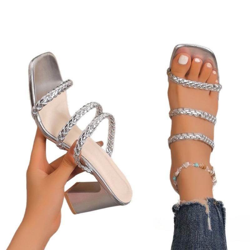 Large-sized Square-toed High-heeled Slippers, Women's Shoes, Square-toed Fashion, Cool