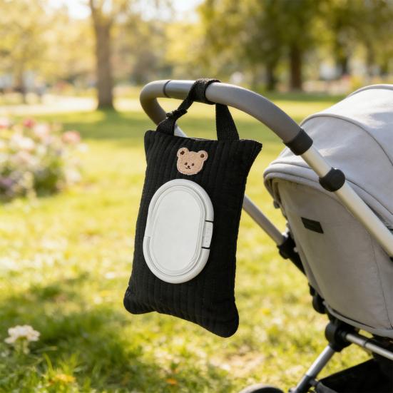 Vattert tørkepapirholder Bærbar våtserviettpose til baby Søtt dyremønster Reiseserviettetui Hengende bleieserviettveske for bil Barnevogn