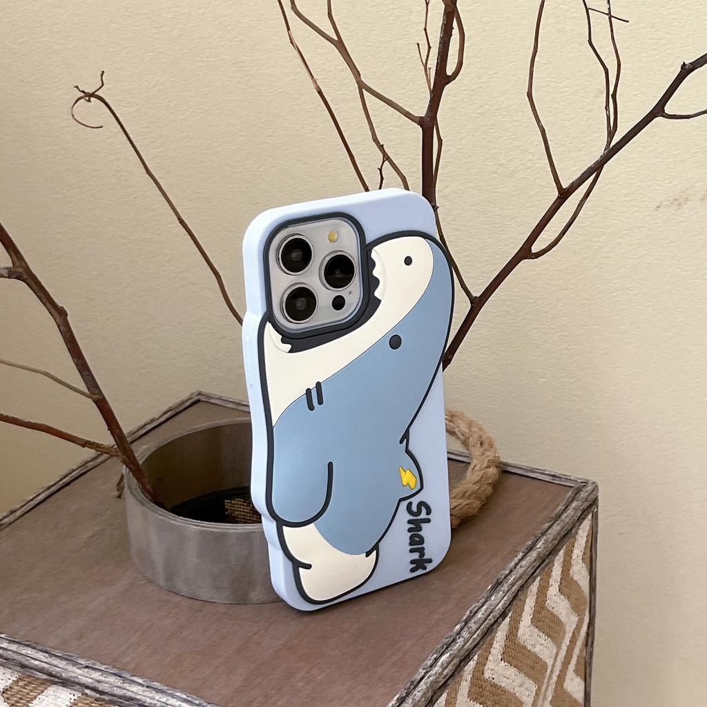 For iPhone 15 Pro Silicone Case Cute Shark Design Shockproof Phone Back Cover