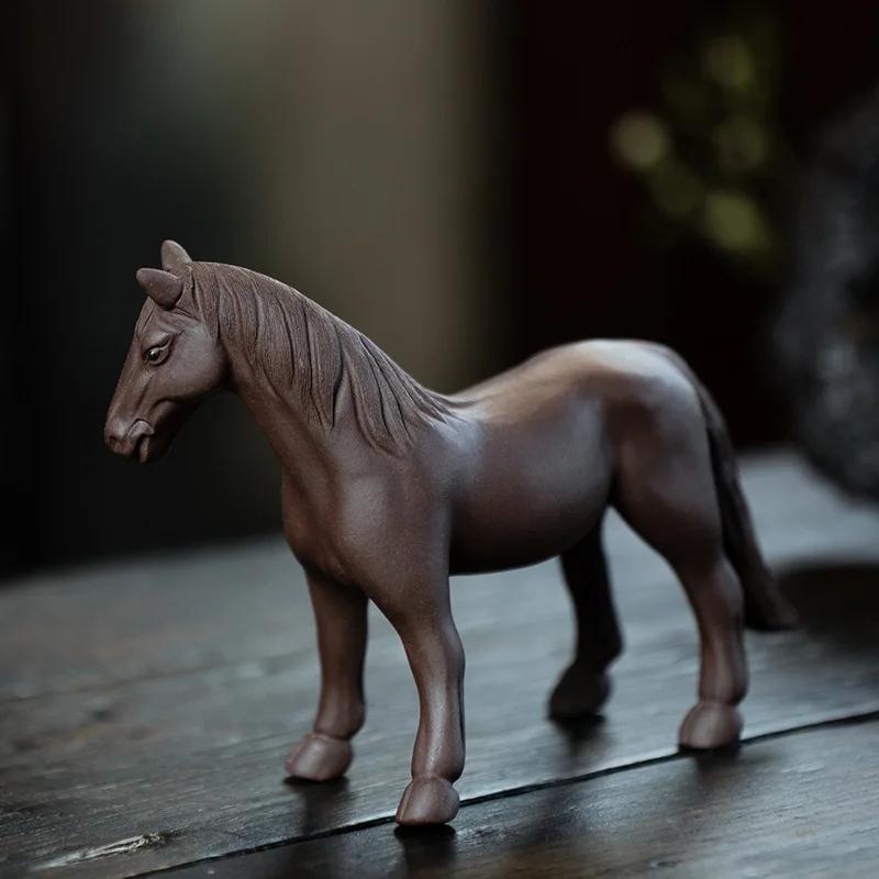 

Chinese Zodiac Horse Statue Ornaments Yixing Purple Clay Tea Pet Desktop Decors Sculpture Crafts Tea Set Decoration Accessories 12x3.8x9.2cm