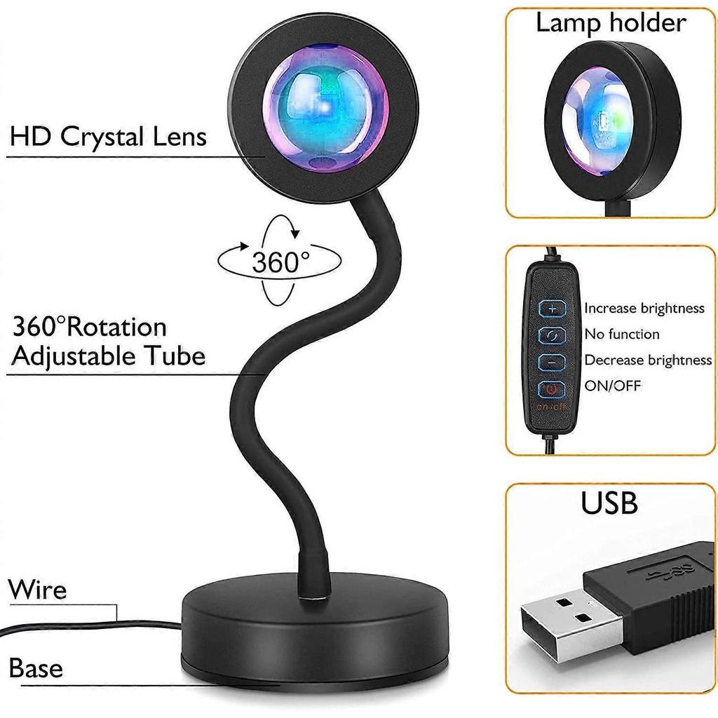 Sunset Lamp Projector Sunset Projection Lamp, 360 Degree Rotation Rainbow Sunset Light LampNight Light Projector LED LampRomantic Atmosphere Projector