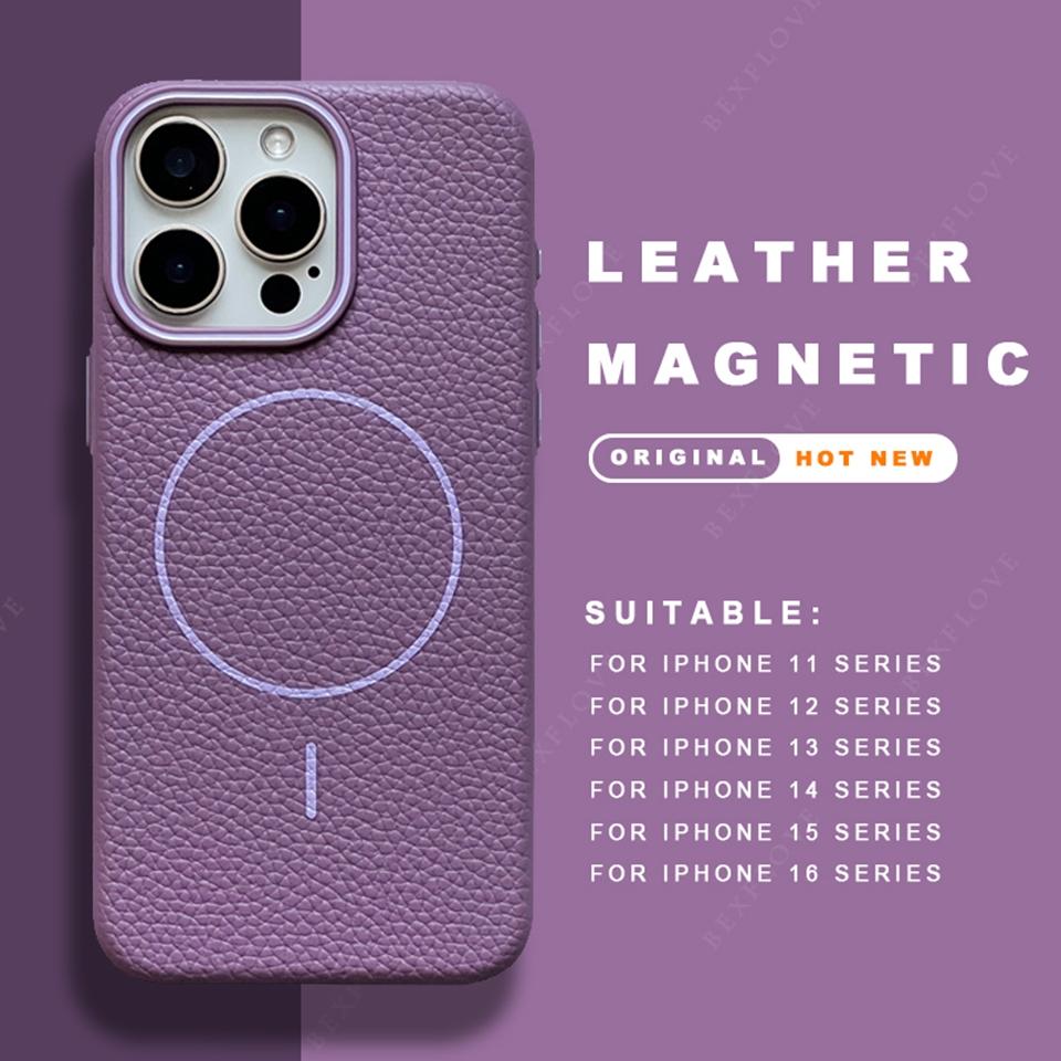 Leather Magnetic Phone Case For iPhone 15 14 13 12 11 16 Pro Max Plus SE XR X XS MAX For Magsafe Wireless Charge Protector Cover