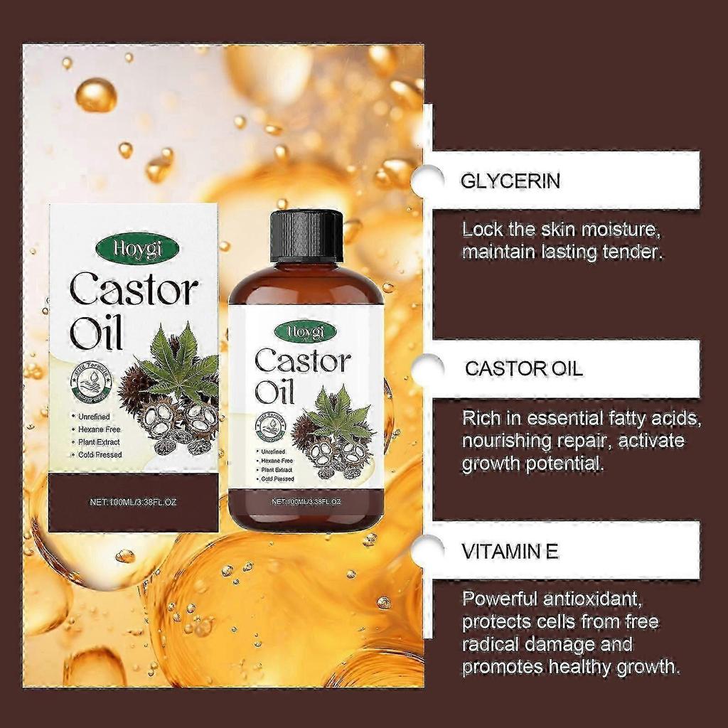 Organic Castor Oil for Body & Hair, 100% Pure and Natural Cold Pressed Castor Oil for Hair
