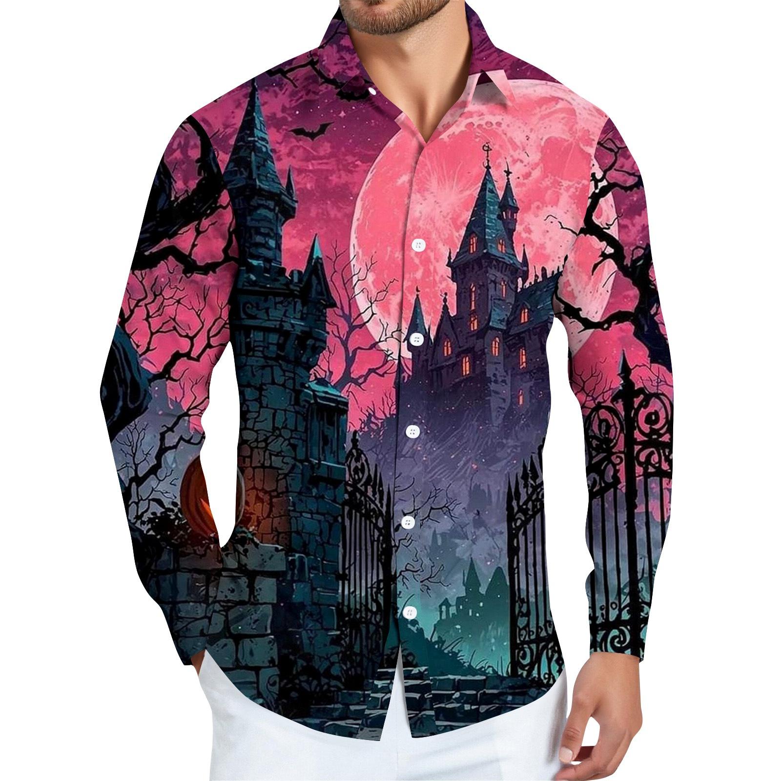 

Мужская рубашка с длинным рукавом на пуговицах с принтом на Хэллоуин L