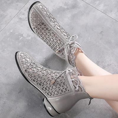 Botines de primavera y verano, sandalias de moda con pedrería, tacones gruesos, botas de malla, zapatos de mujer calados