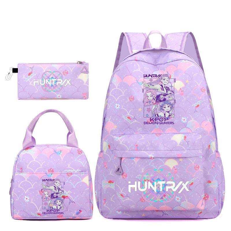 3Pcs/set Cartoon KPOP Printed Backpack with Handbag Pencil Case for Teenager Boy Girl Large Capacity Bookbag Schoolbag Mochila