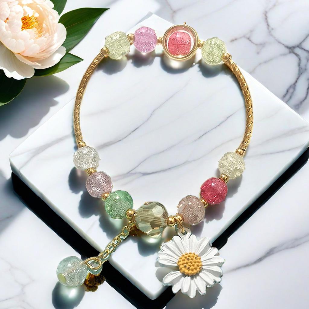 Crystal Daisy Burst Bracelet - Sweet Floral Design, Niche High-End Cross-Border Bestseller