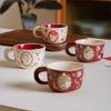 Retro cute lucky meow cup ceramic kitten coffee cup breakfast cup flower tea cup
