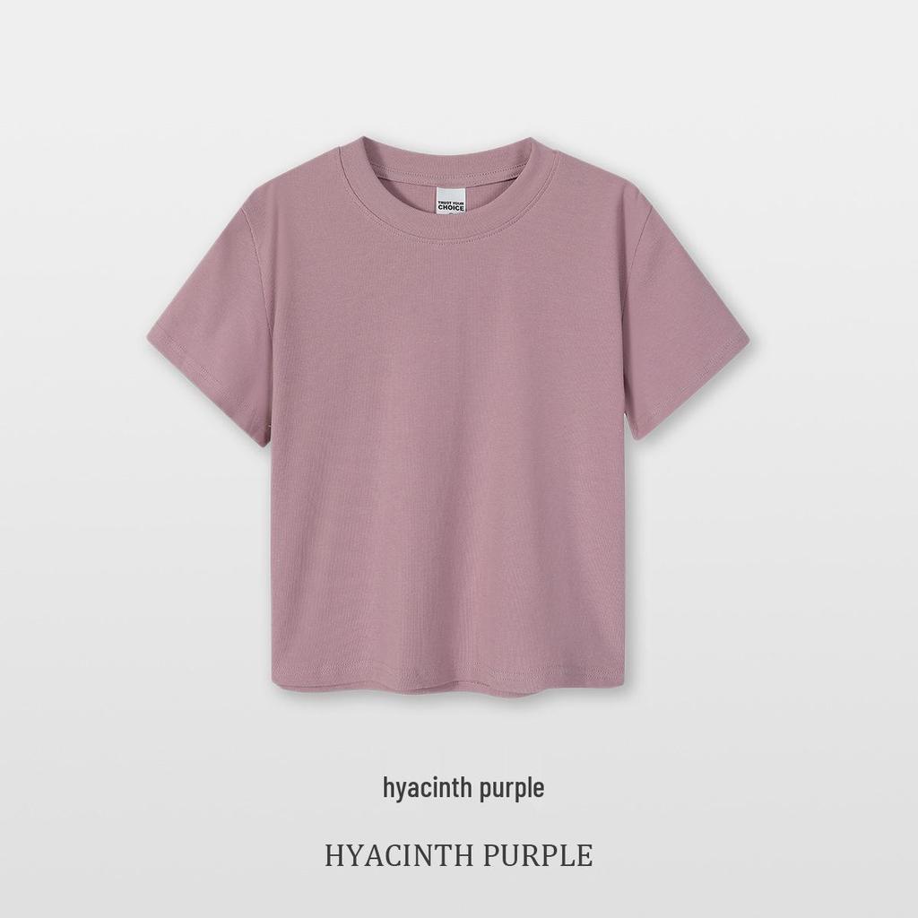 Women's 230G Elastic Spandex Short Sleeve Round Neck Cropped T-shirt - Plain Color for Summer