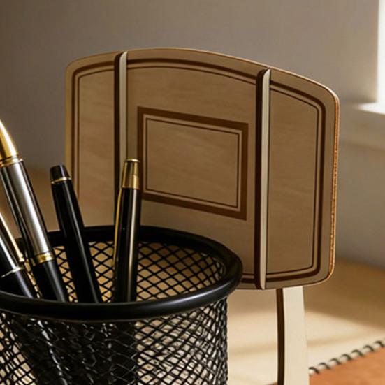Basketball Pen Holder Metal Mesh Cup Desk Organizer Basketball Stand Style Pencil Holder Ruler Eraser Organizer