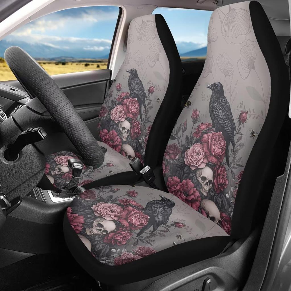 Bulopur Halloween Spider Web Print Front Seat Cover Sets 2 Pack, Car Universal Accessories Interior Decor for Men, Auto Front Seat Covers
