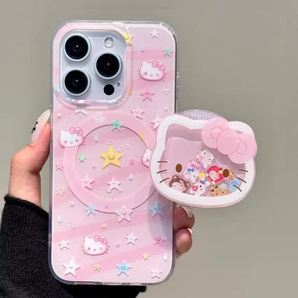 Magsafe Magnetic Charging Hello Kitty Shakeable Holder Cover For Iphone 17 Pro Max 17 Air 16 15 14 12 13 11 Pro Max 13 Mini Case