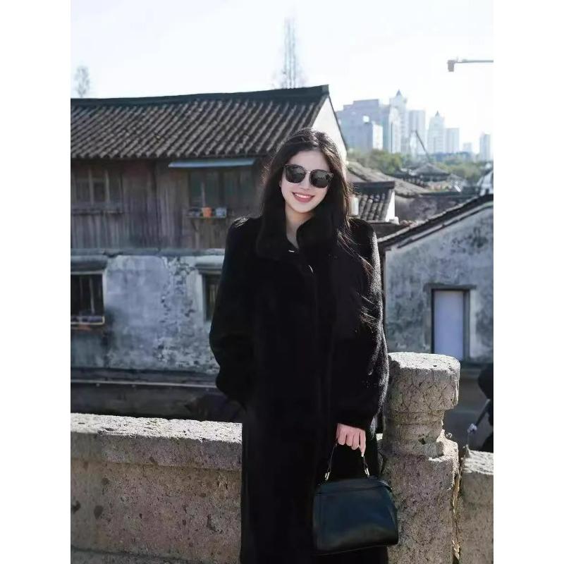 Thickened Long Stand-up Collar Mink Fur, Mink Fur, One-piece Fur, Environmentally Friendly Fur Coat, Women's Coat, Light and Warm