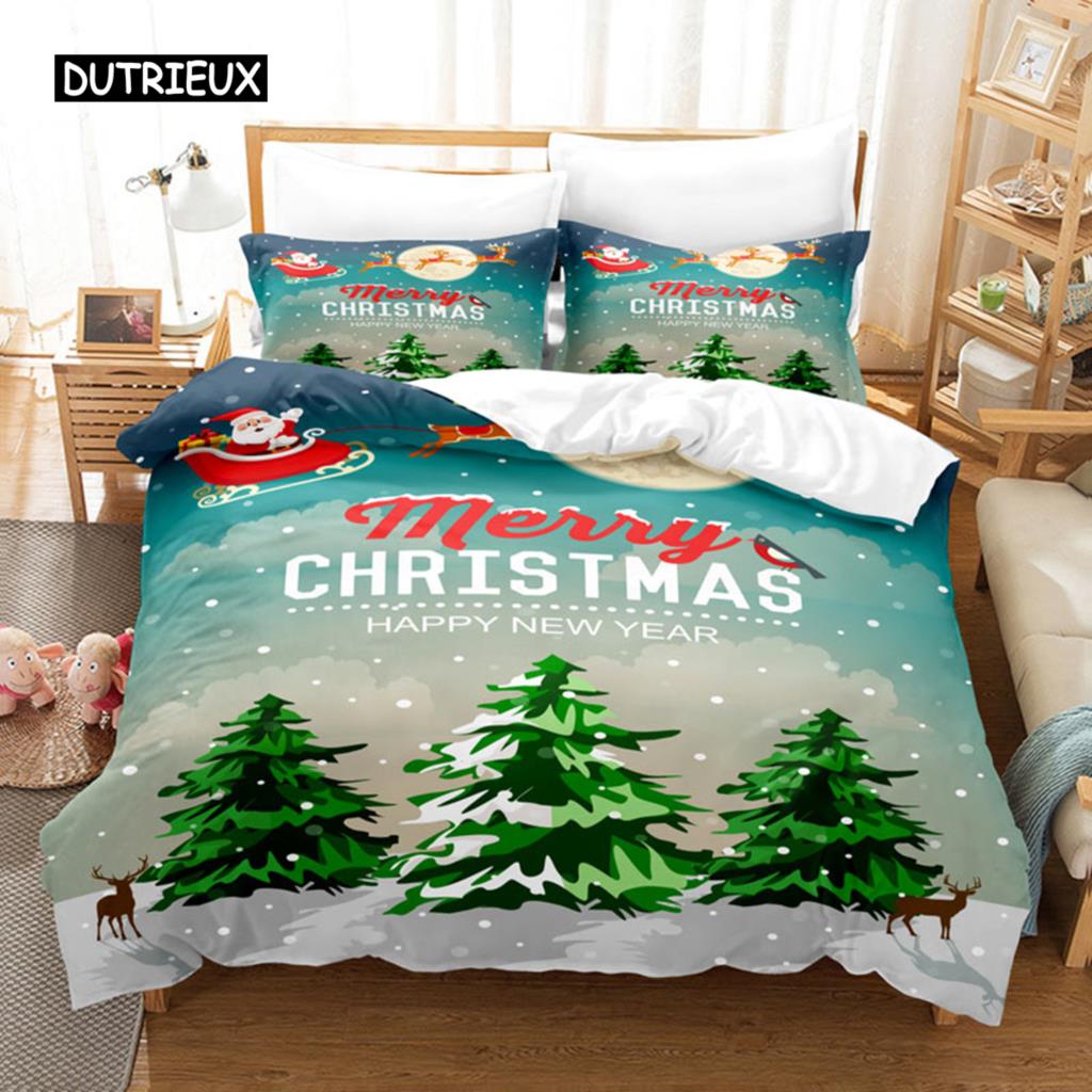 Noel Yatak Takımı Nevresim Polyester Yorgan Kılıfı Yastık Kılıfı 3D Queen King Çift Full İkiz Tek 3 Parça 2 Parça Yatak Odası