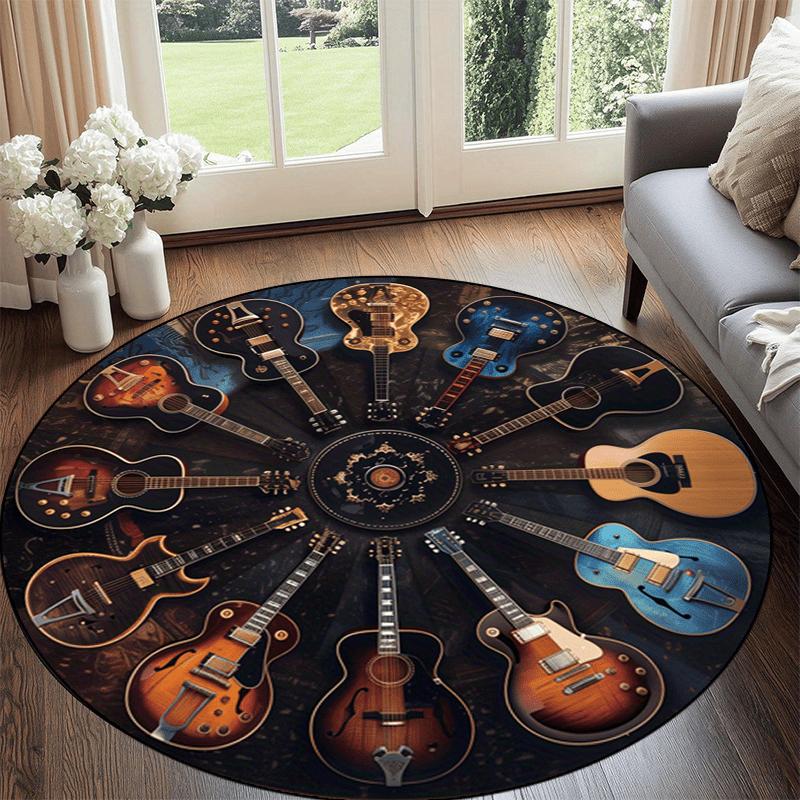 

Guitars Radial Print Round Area Rug Musical Theme Non Slip Floor Mat Living Room Bedroom Music Studio Decor Washable Carpet Diameter 60cm