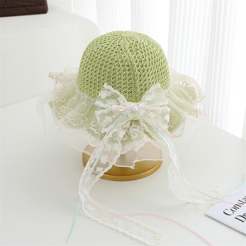 Pearl Decoration Children Sun Hat Wide Brim Straw Hat Cute Style Kids Sun Hat Girls Accessories