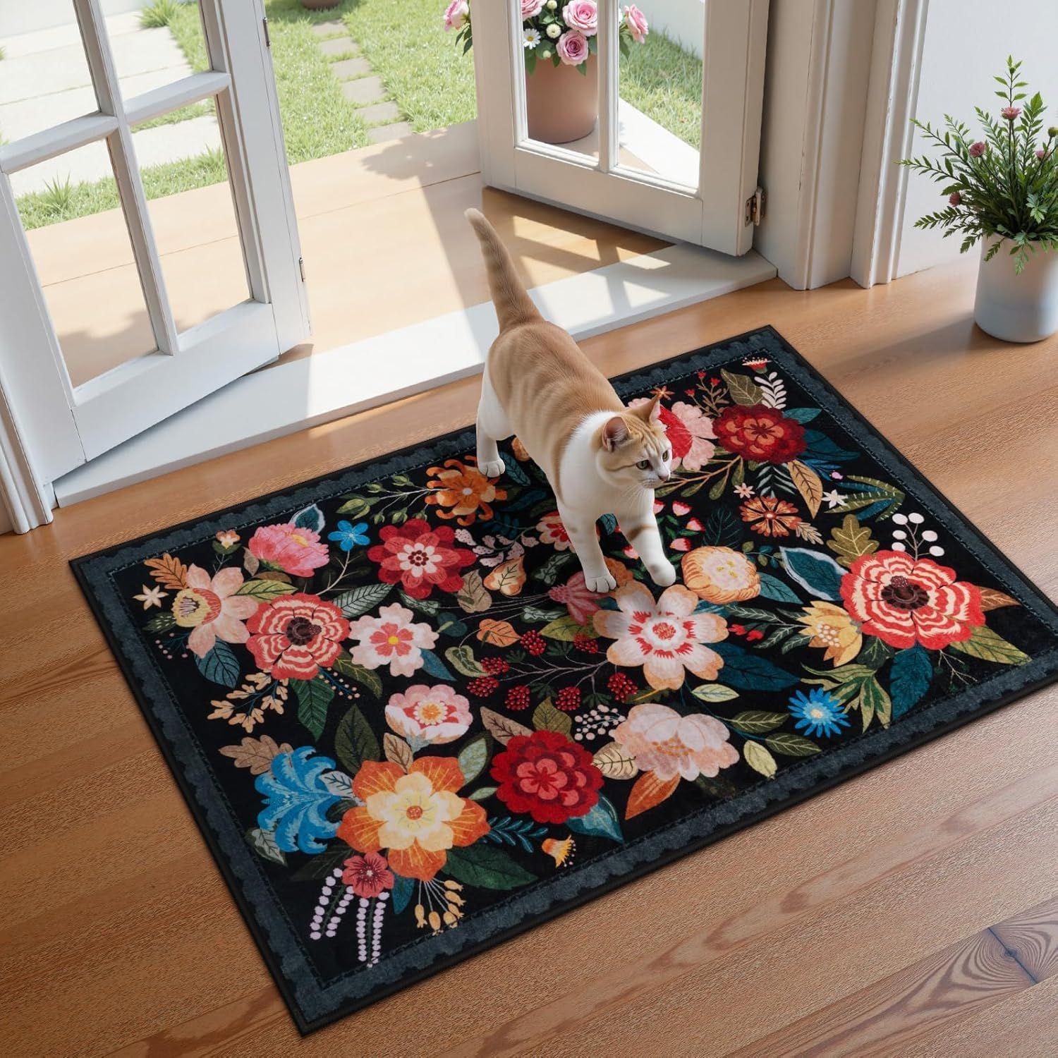 

Flower Carpet Colorful Flowers High-end Feeling Rug Living Room Entrance Kitchen Bedroom Anti Slip Mat Home Decoration 40X60CM