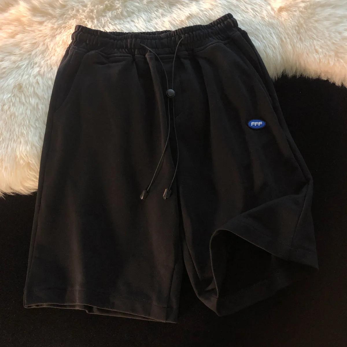 

Студенческие свободные повседневные спортивные шорты в стиле Харадзюку, брюки с пятью точками для девочек, шорты для фитнеса и бега для бега M чёрный