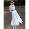 Elegant Striped Cinch-Waist Shirt Dress